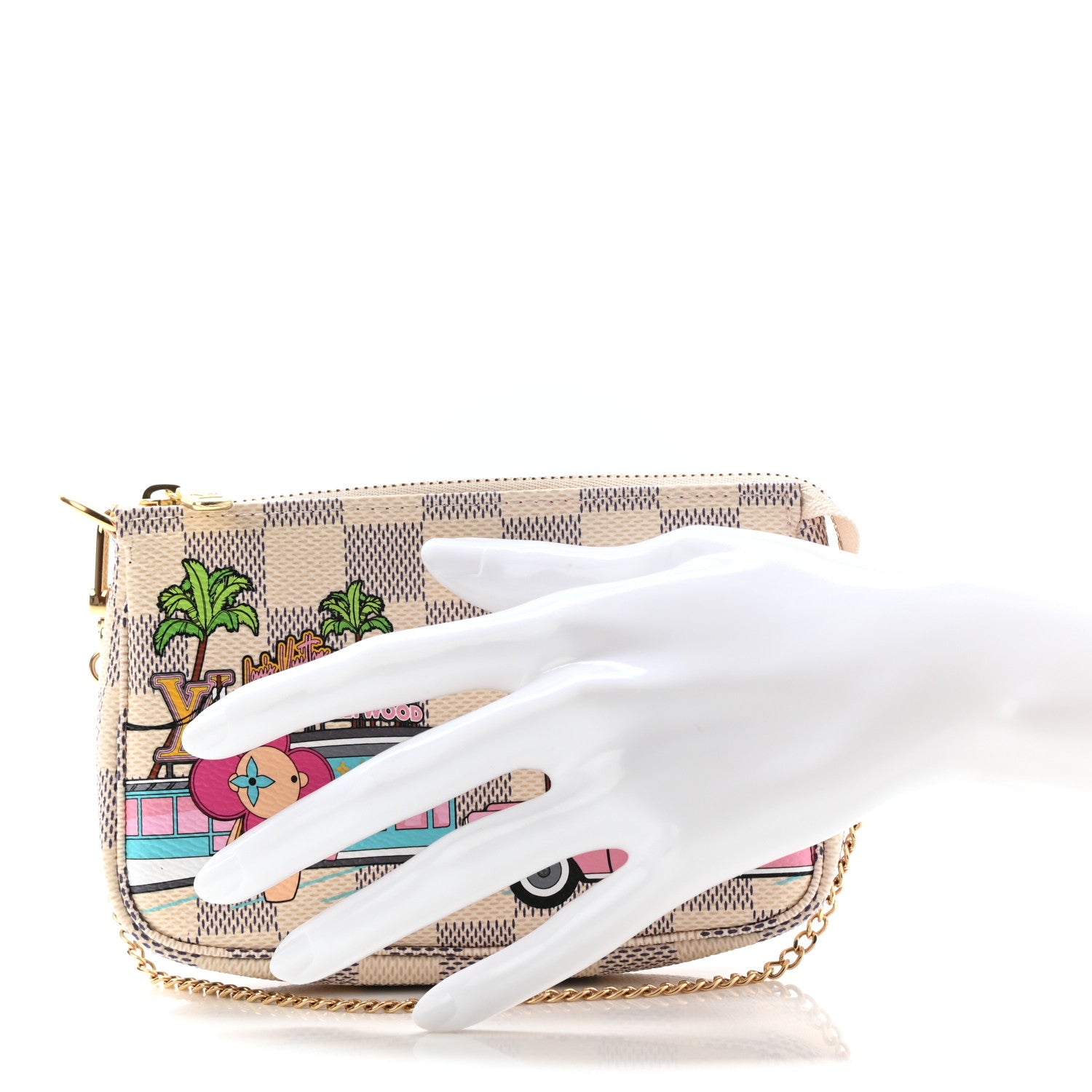 Louis Vuitton Damier Azur 2021 Christmas Animation Hollywood Mini Pochette Accessories Fuchsia 2 of 8