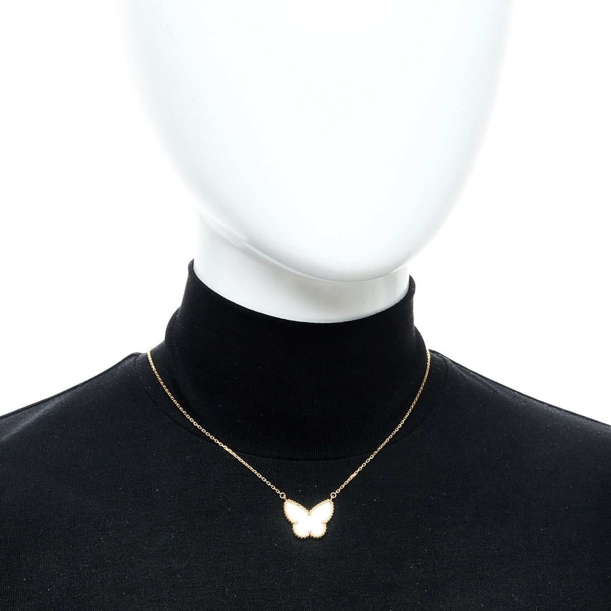 Van Cleef & Arpels 18k Yellow Gold Mother of Pearl Lucky Alhambra Butterfly Pendant Necklace 2 of 6