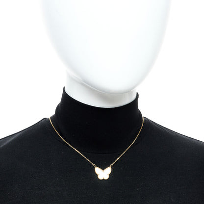Van Cleef & Arpels 18k Yellow Gold Mother of Pearl Lucky Alhambra Butterfly Pendant Necklace 2 of 6