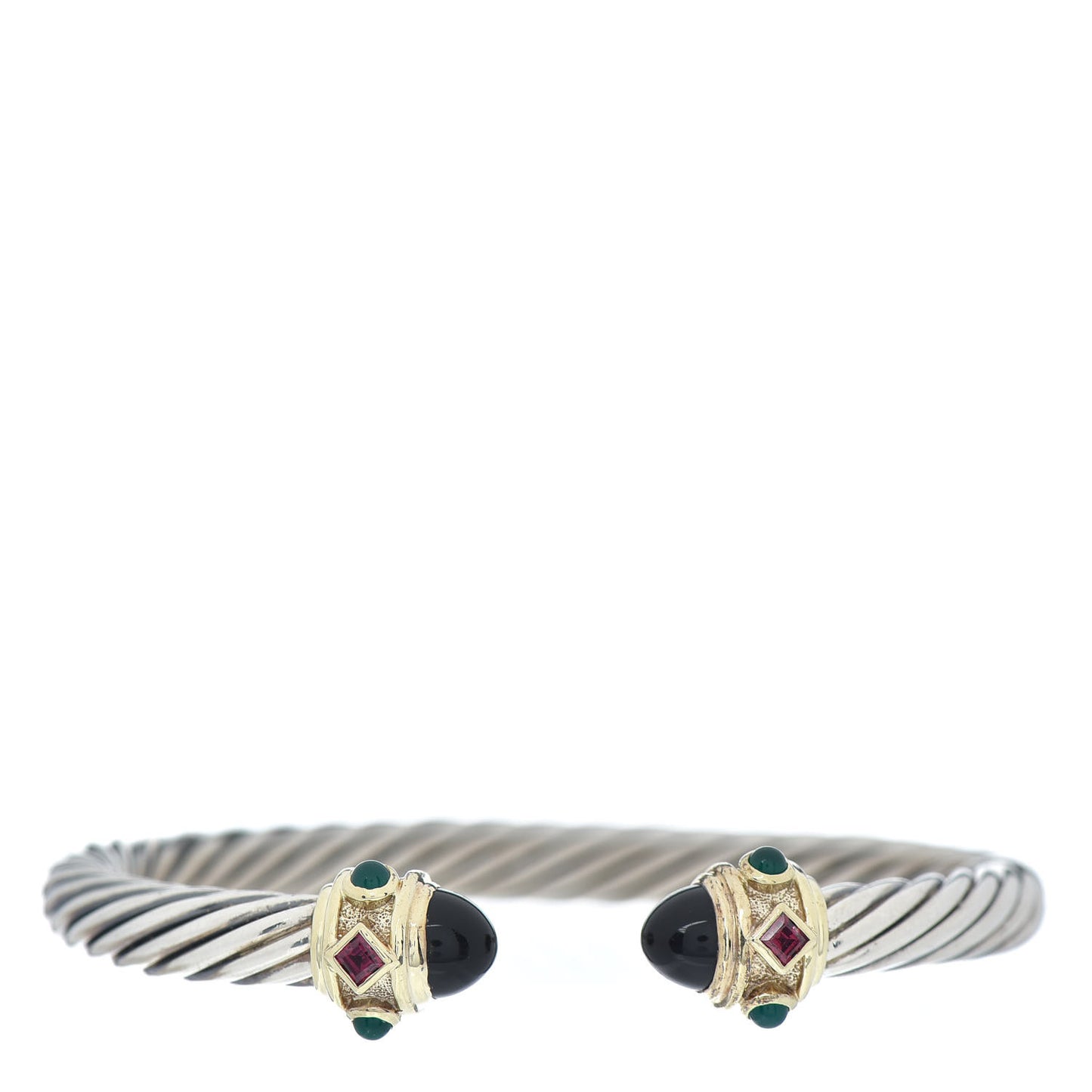 Sterling Silver 14K Yellow Gold Black Onyx Pink Tourmaline Green Onyx 7mm Cable Renaissance Bracelet