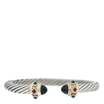 David Yurman Sterling Silver 14K Yellow Gold Black Onyx Pink Tourmaline Green Onyx 7mm Cable Renaissance Bracelet 1 of 4