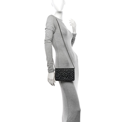 Chanel Caviar Camellia Embossed Wallet On Chain WOC Black 2 of 14