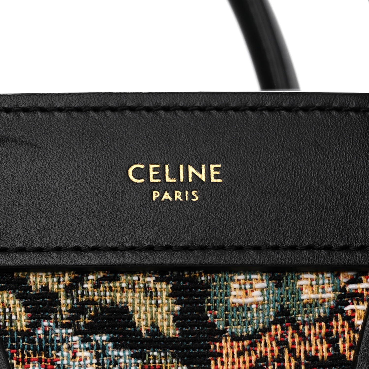 Celine Calfskin Lambskin Canvas Jacquard Floral Nano Luggage Black 6 of 13