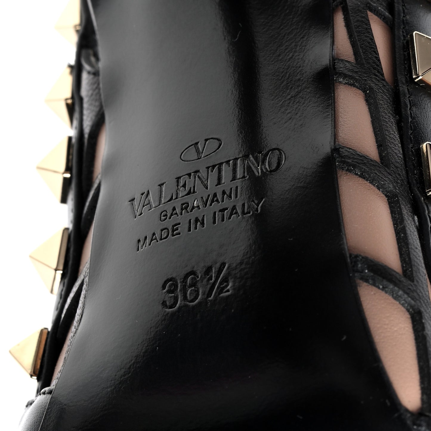 Calfskin Nappa Boudoir Rockstud Ankle Strap 100mm Pumps 36.5 Rose Cannelle Black