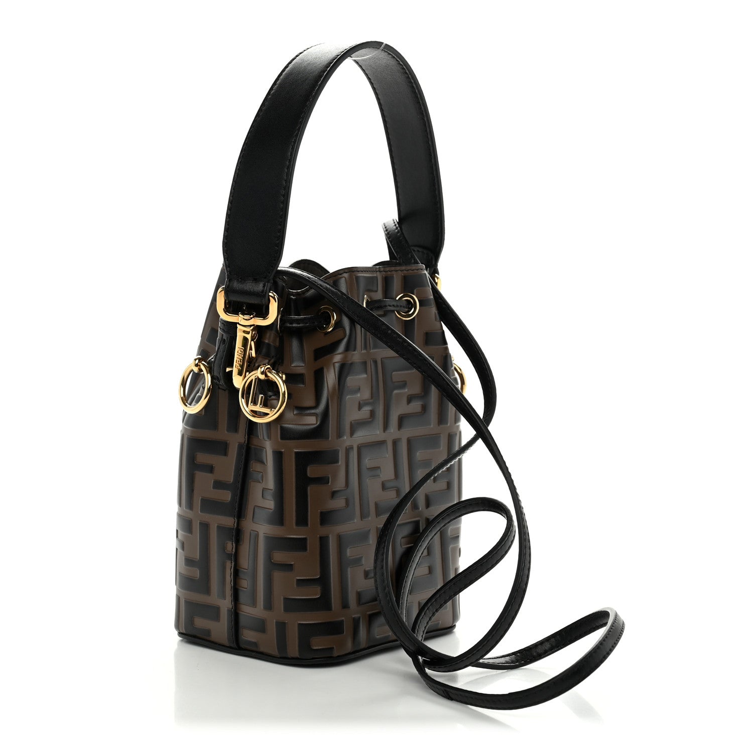 Fendi Vitello Liberty F is Fendi Bi-Color FF 1974 Embossed Mini Mon Tresor Bucket Bag Maya Black 3 of 12