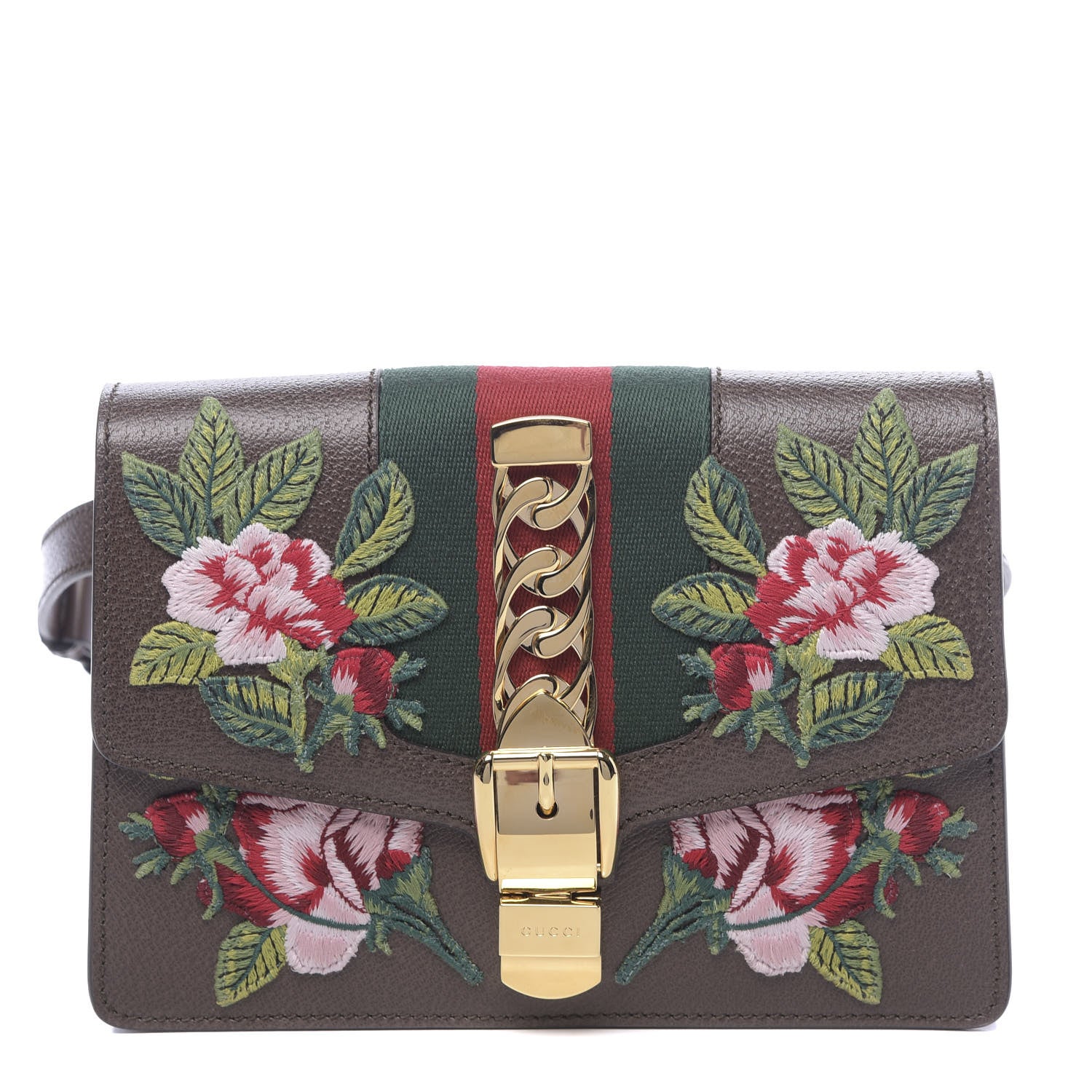 Gucci Calfskin Embroidered Sylvie Belt Bag 95 34 Brown 1 of 10