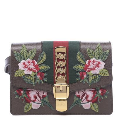 Gucci Calfskin Embroidered Sylvie Belt Bag 95 34 Brown 1 of 10