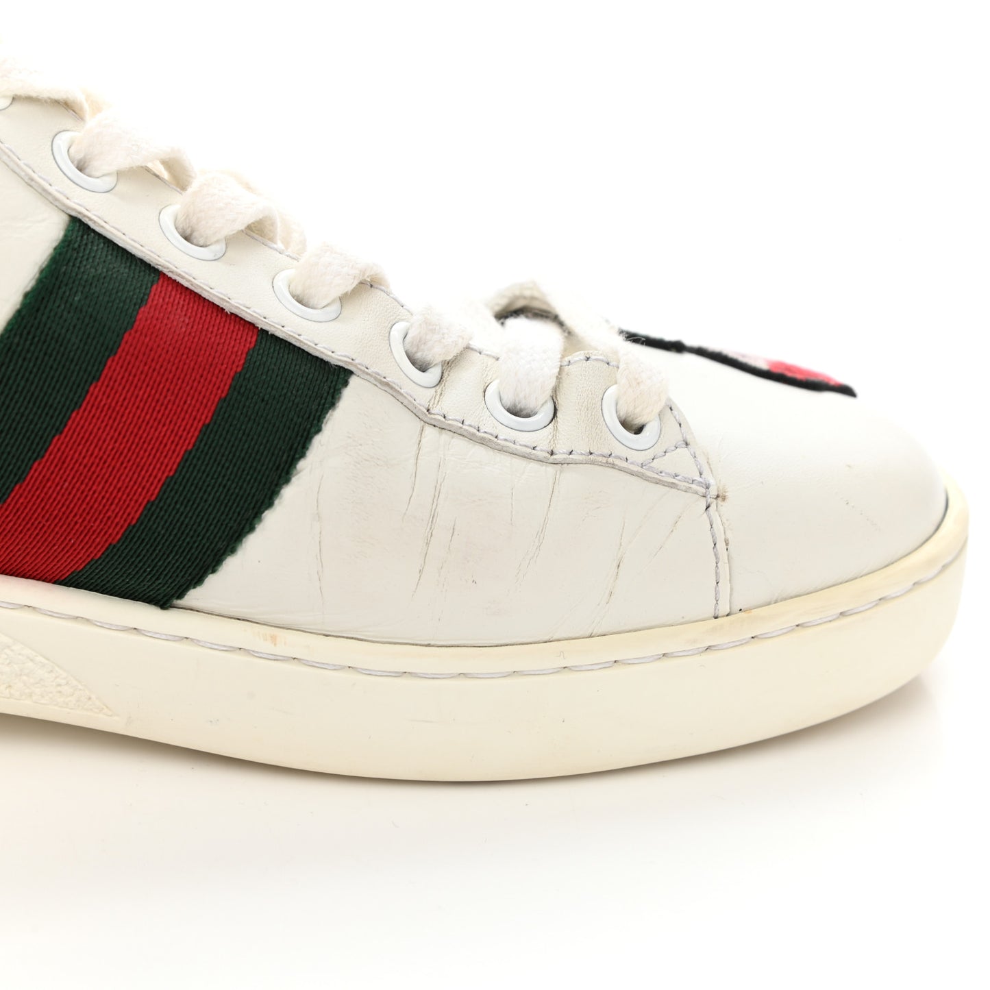 Calfskin Web Floral Embroidered Womens Ace Sneakers 37 White
