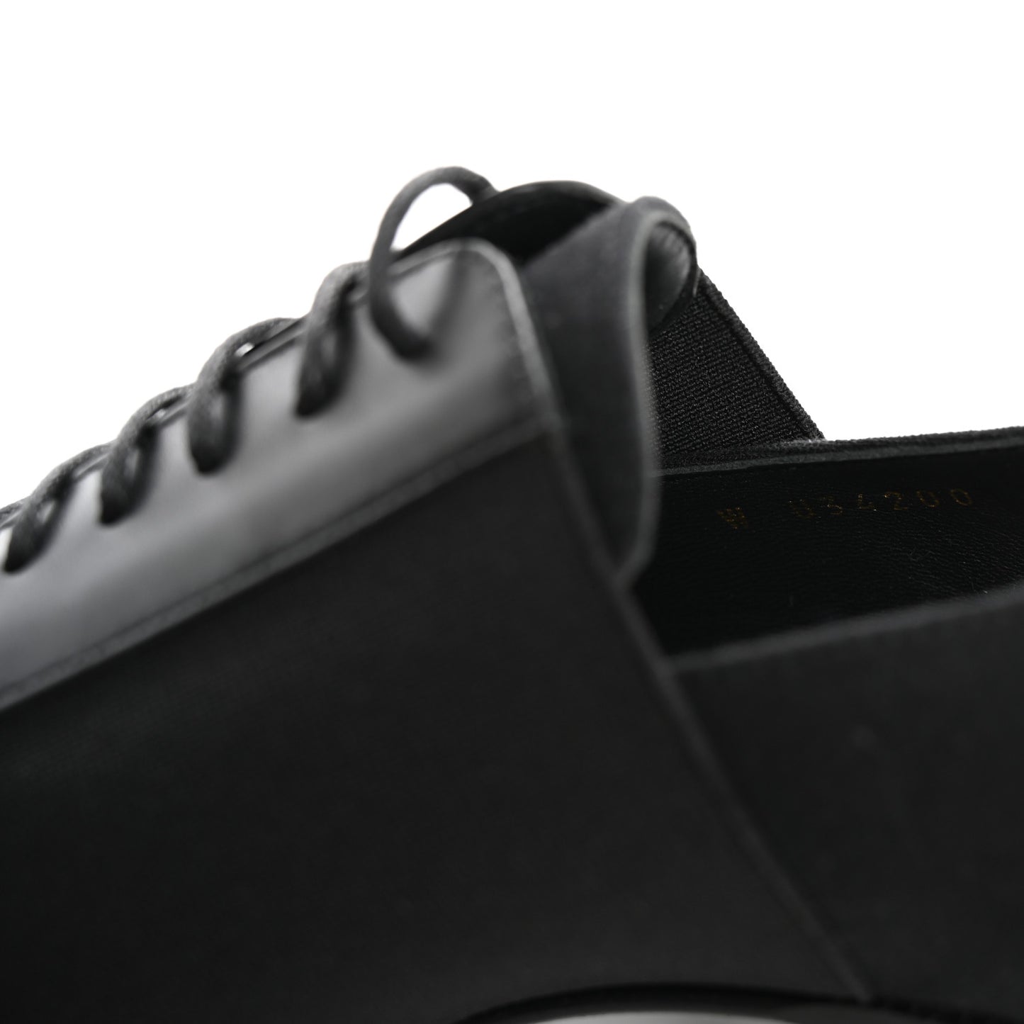 Calfskin Elastic Lace Up Cap Toe CC Loafers 37 Black