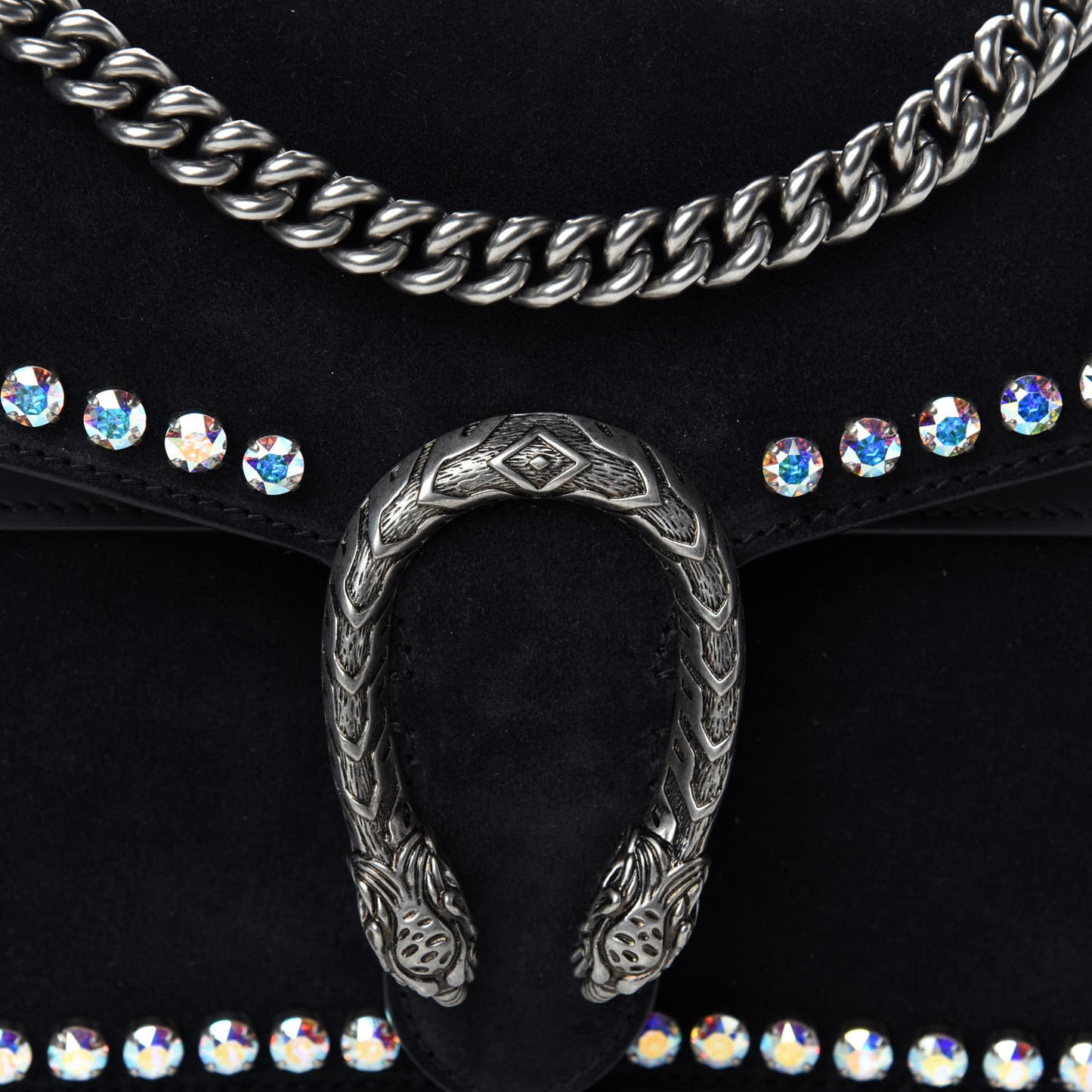 Suede Crystal Small Dionysus Shoulder Bag Black