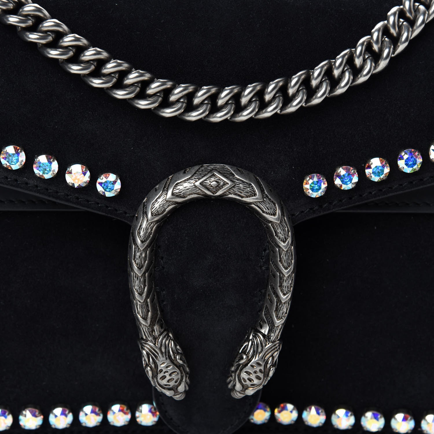 Gucci Suede Crystal Small Dionysus Shoulder Bag Black 11 of 12
