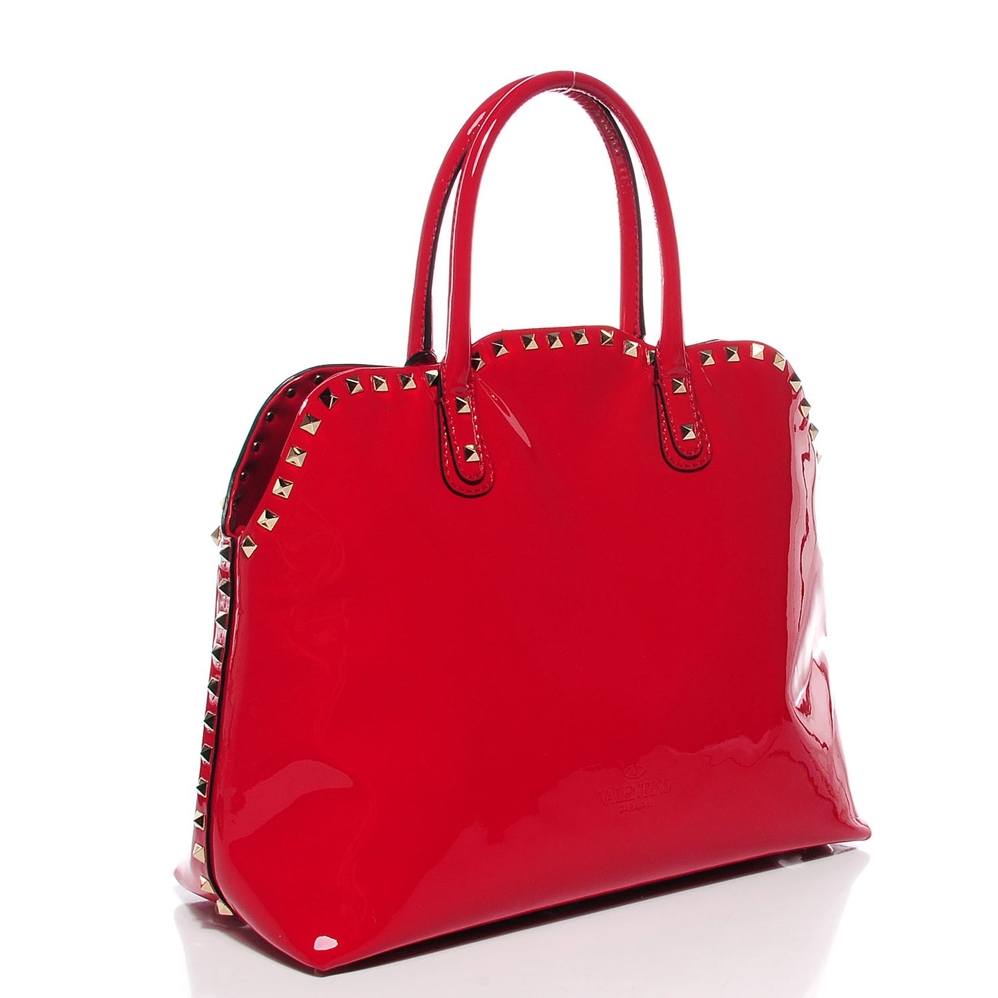 Patent Rockstud Dome Satchel Red