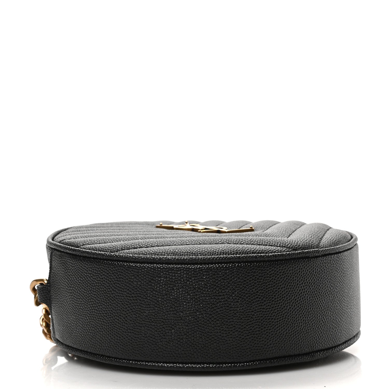 Saint Laurent Grain De Poudre Matelasse Chevron Quilted Round Vinyle Camera Bag Black 4 of 8
