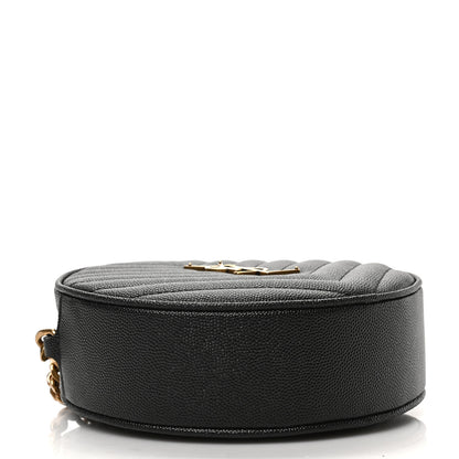Saint Laurent Grain De Poudre Matelasse Chevron Quilted Round Vinyle Camera Bag Black 4 of 8