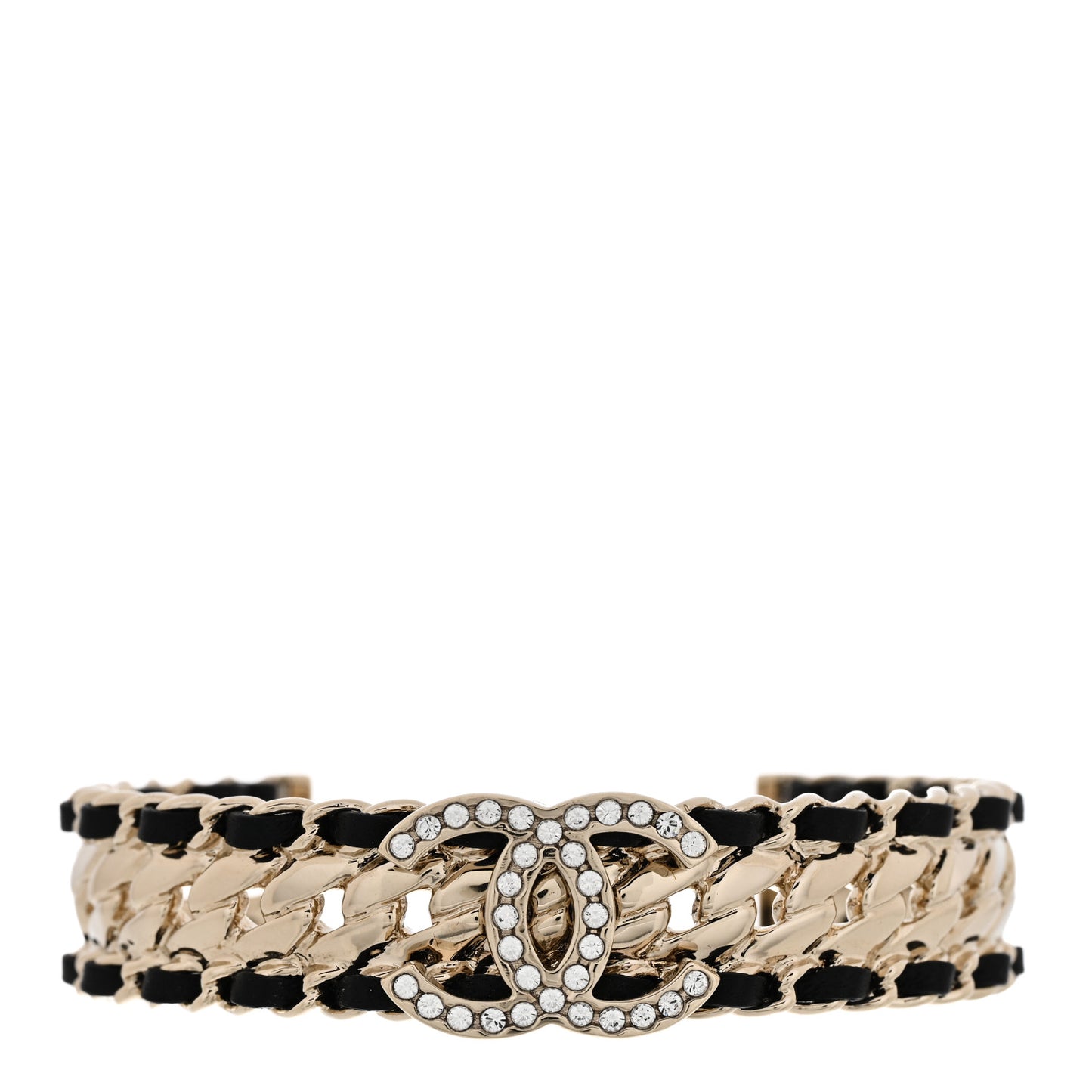 Lambskin Crystal CC Cuff Bracelet S Black
