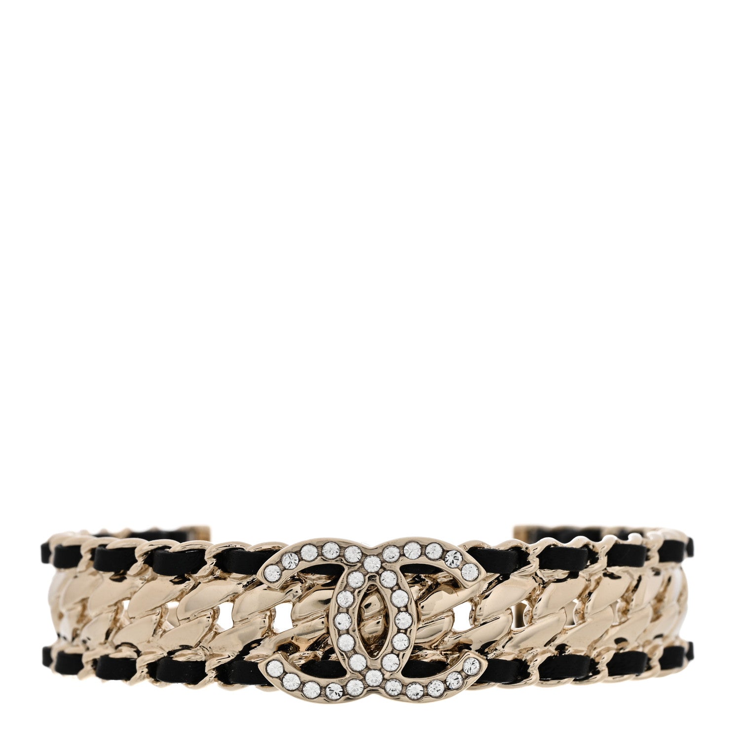 Chanel Lambskin Crystal CC Cuff Bracelet S Black 1 of 5