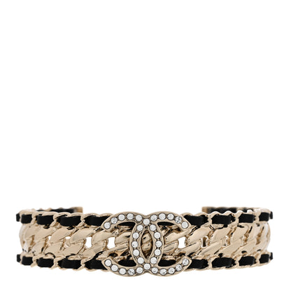 Chanel Lambskin Crystal CC Cuff Bracelet S Black 1 of 5