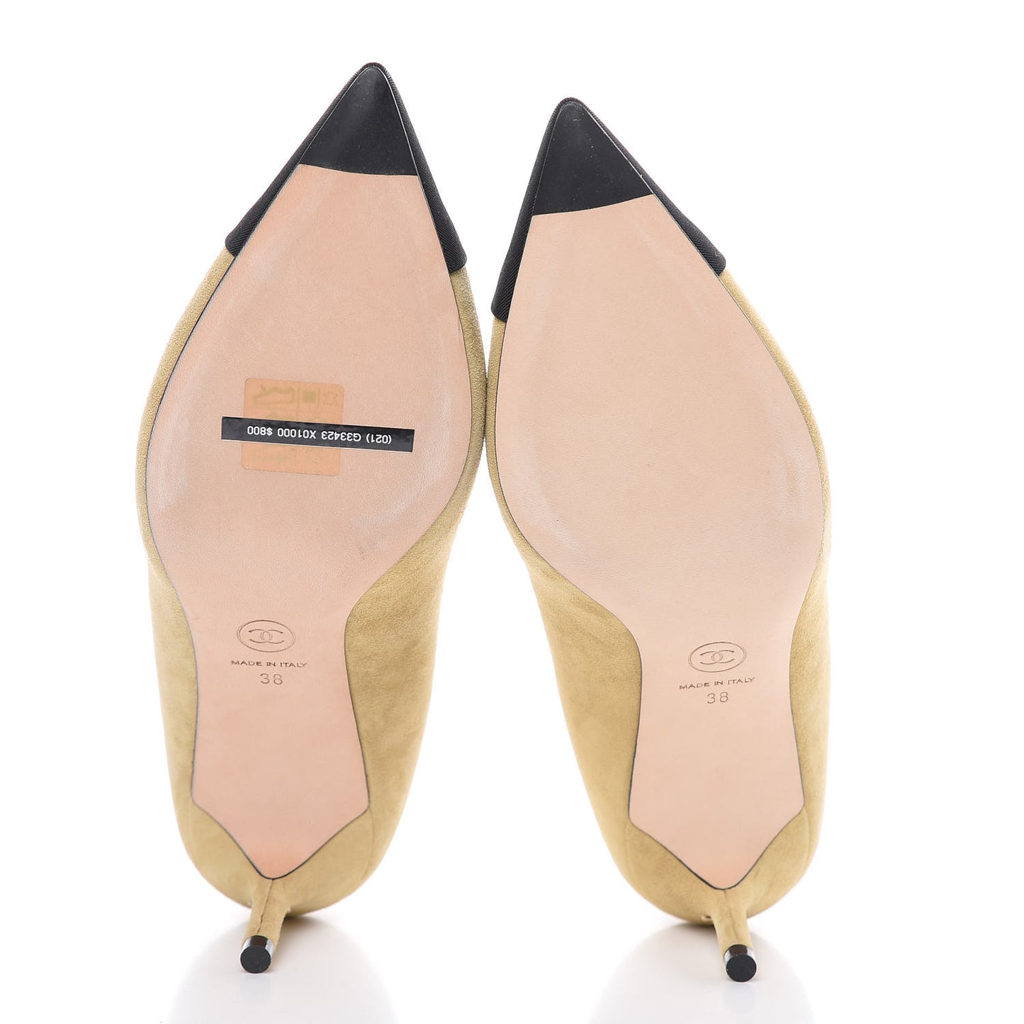 Kid Suede Grosgrain Cap Toe Pumps 38 Beige Black