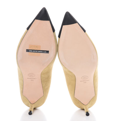 Chanel Kid Suede Grosgrain Cap Toe Pumps 38 Beige Black 5 of 11