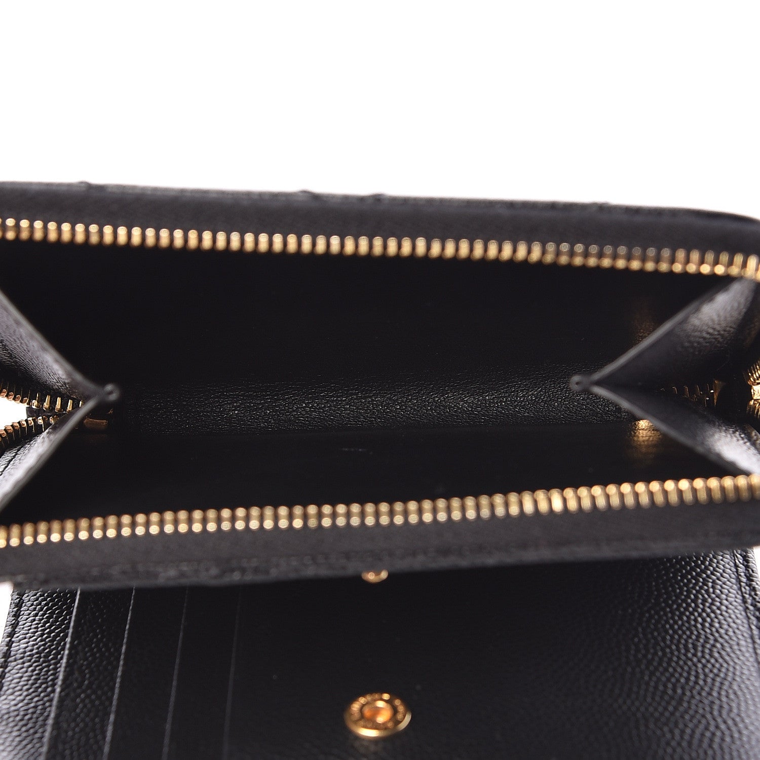 Saint Laurent Grain De Poudre Matelasse Chevron Monogram Compact Zip Around Wallet Black 6 of 11