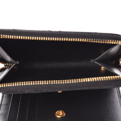 Saint Laurent Grain De Poudre Matelasse Chevron Monogram Compact Zip Around Wallet Black 6 of 11