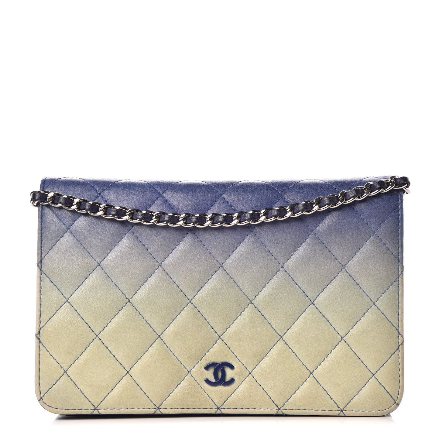 Lambskin Quilted Degrade Wallet On Chain WOC Purple White