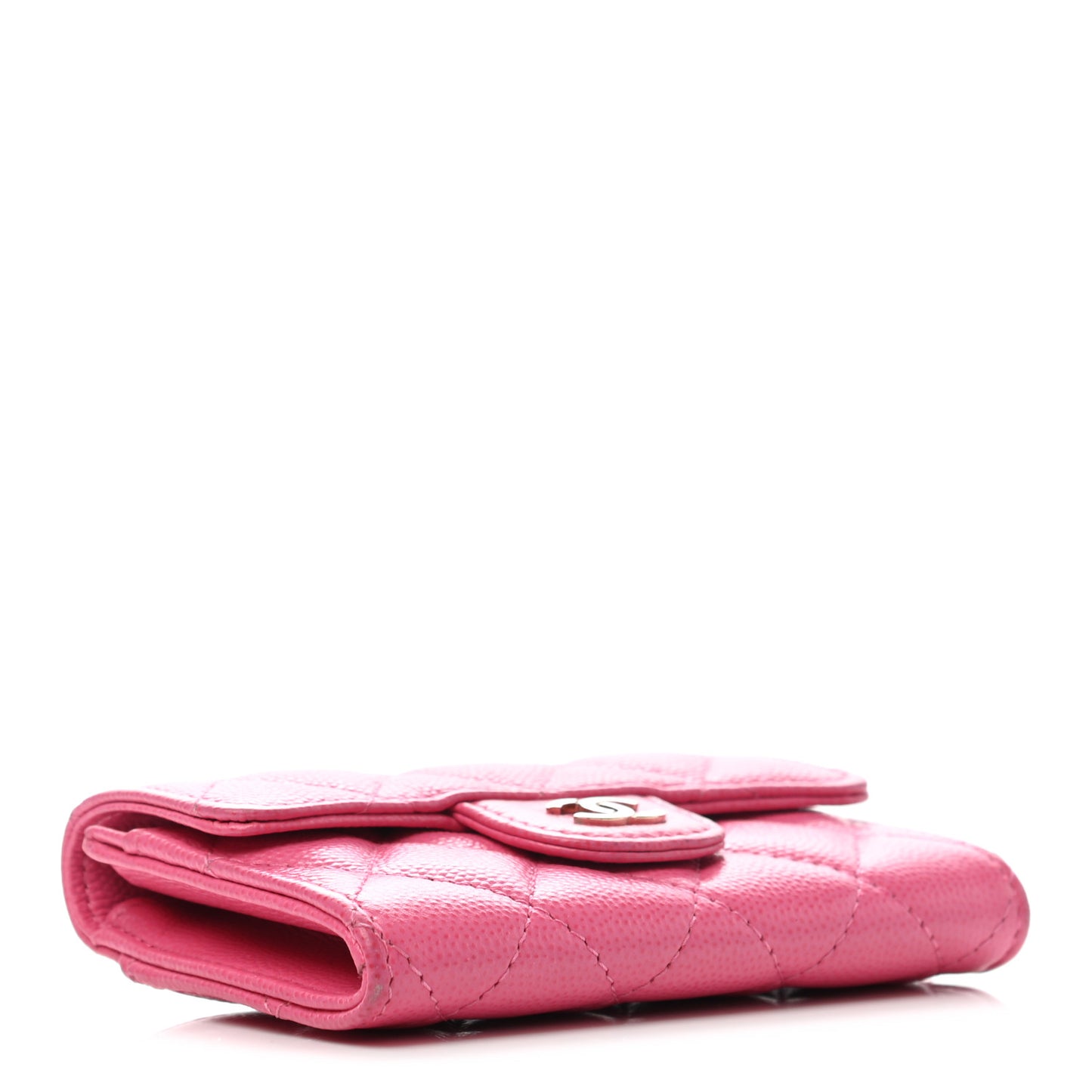Caviar Quilted Flap Card Holder Wallet Pink