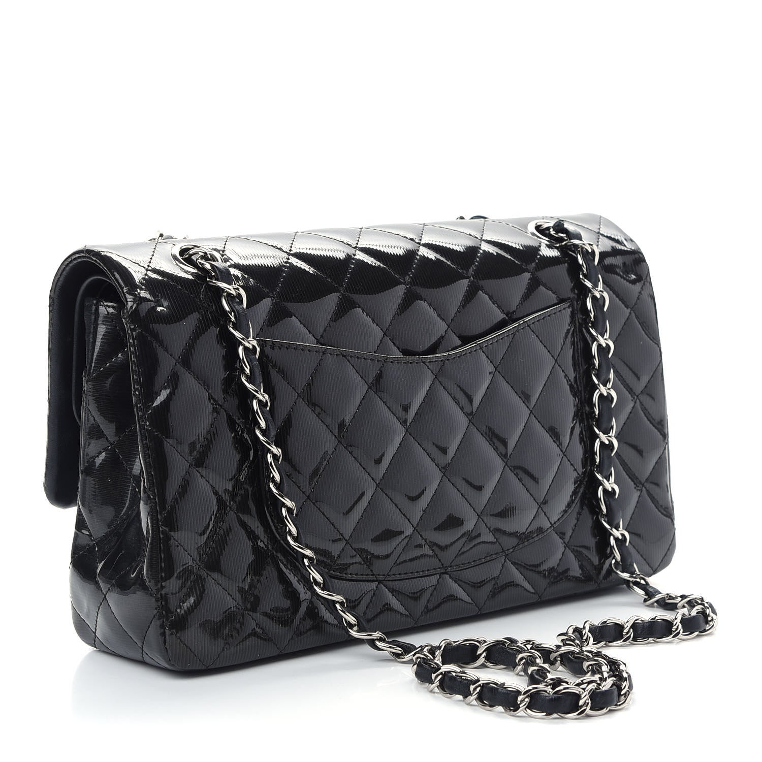 Chanel Striated Patent Quilted Medium Double Flap Black 3 of 10