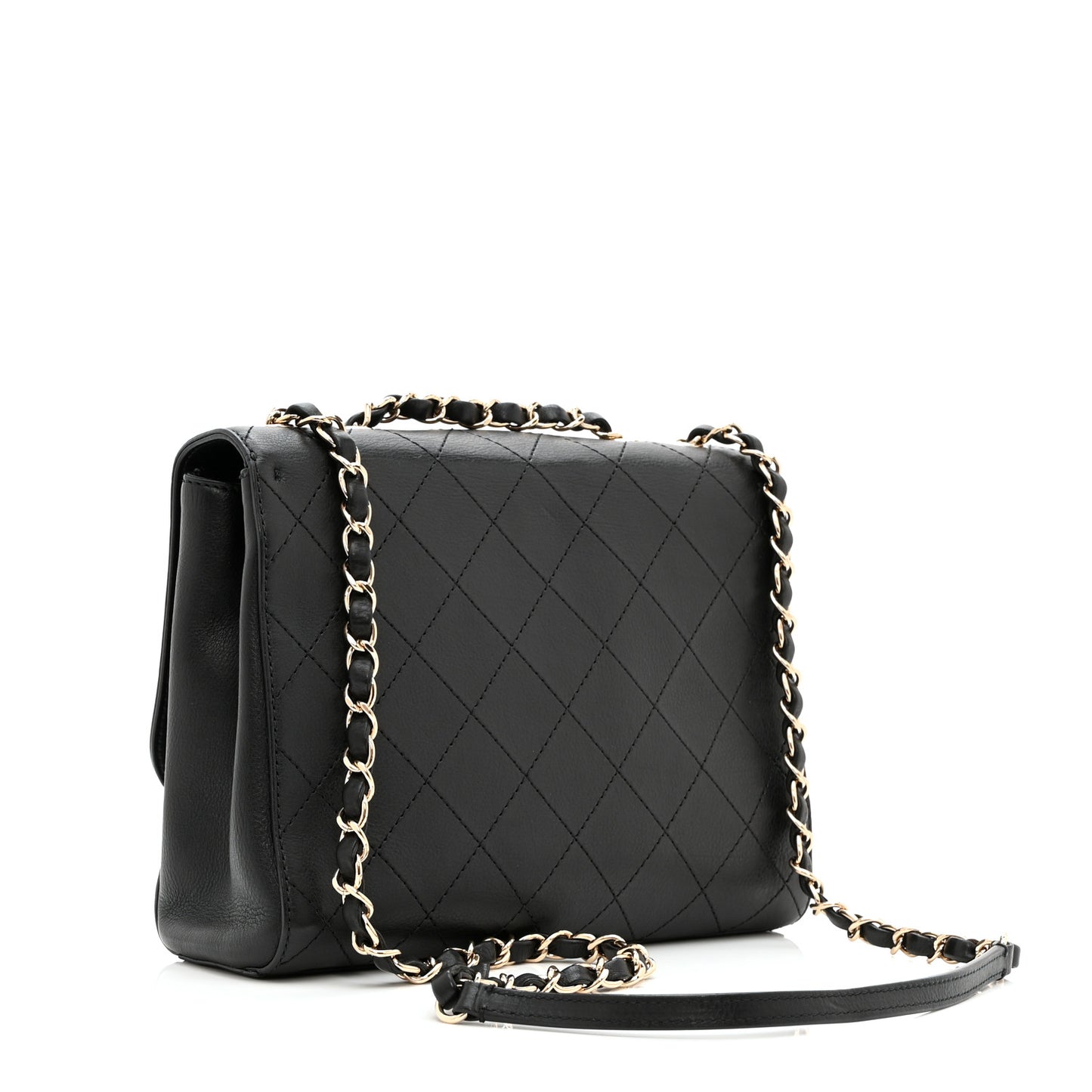 Calfskin Stitched Medium Covered CC Flap Bag Black