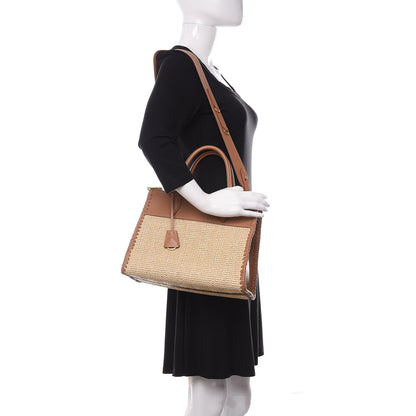 Prada Raffia City Calfskin Whipstitch Medium Paradigme Bag Naturale Caramel 2 of 10