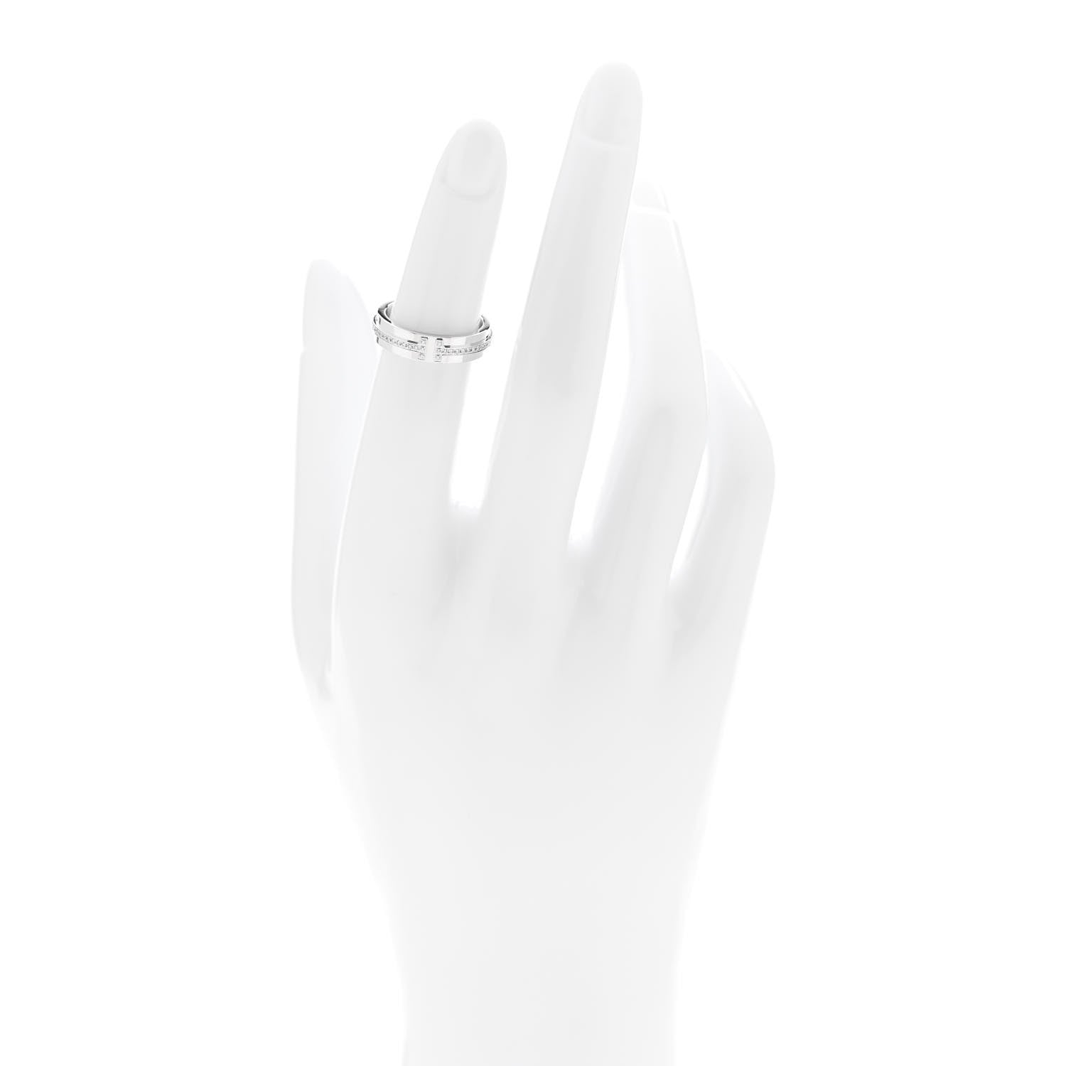 Tiffany 18K White Gold Diamond Narrow T Two Ring 47 4 2 of 5