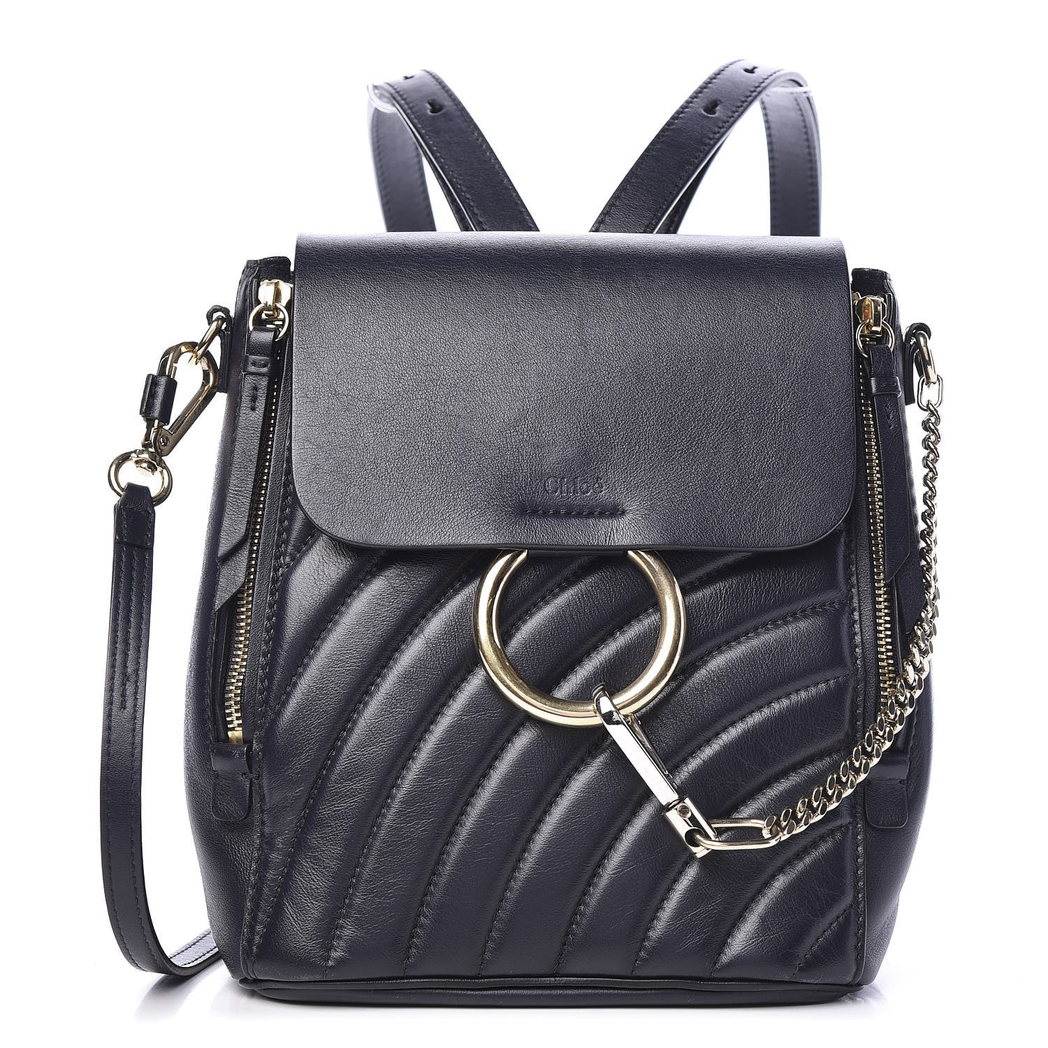 Chloe Calfskin Quilted Medium Faye Backpack Full Blue 1 of 9