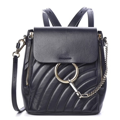 Chloe Calfskin Quilted Medium Faye Backpack Full Blue 1 of 9