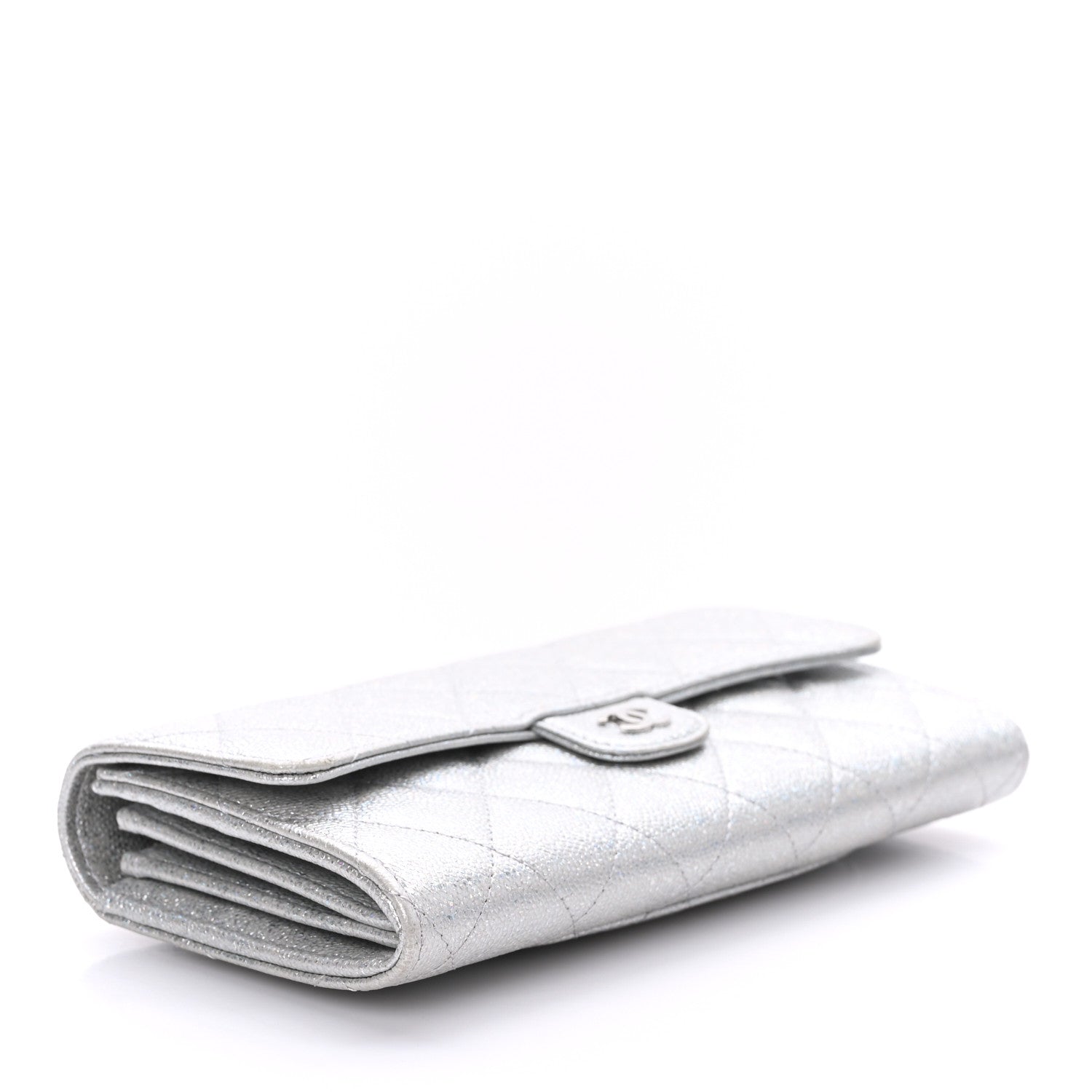 Chanel Glittered Metallic Caviar Quilted Large Flap Wallet Silver 4 of 8