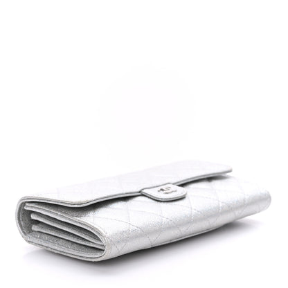 Chanel Glittered Metallic Caviar Quilted Large Flap Wallet Silver 4 of 8