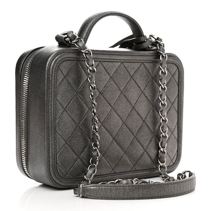 Chanel Metallic Caviar Quilted Medium CC Filigree Vanity Case Dark Silver 3 of 12