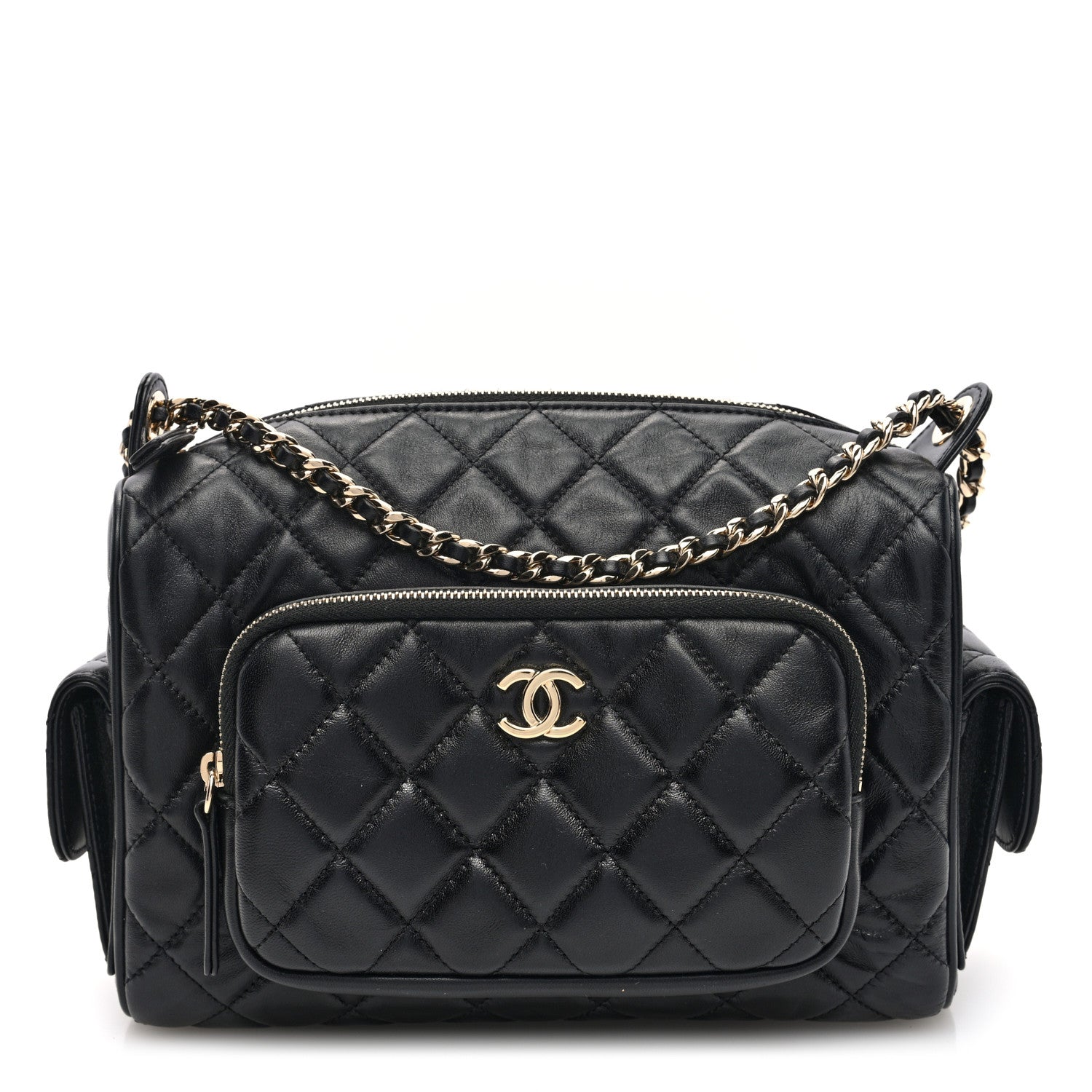 Chanel Shiny Crumpled Lambskin Quilted Medium Preppy Pocket Camera Case Black 1 of 10