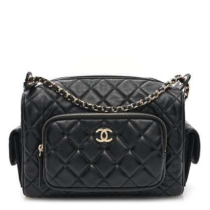 Chanel Shiny Crumpled Lambskin Quilted Medium Preppy Pocket Camera Case Black 1 of 10