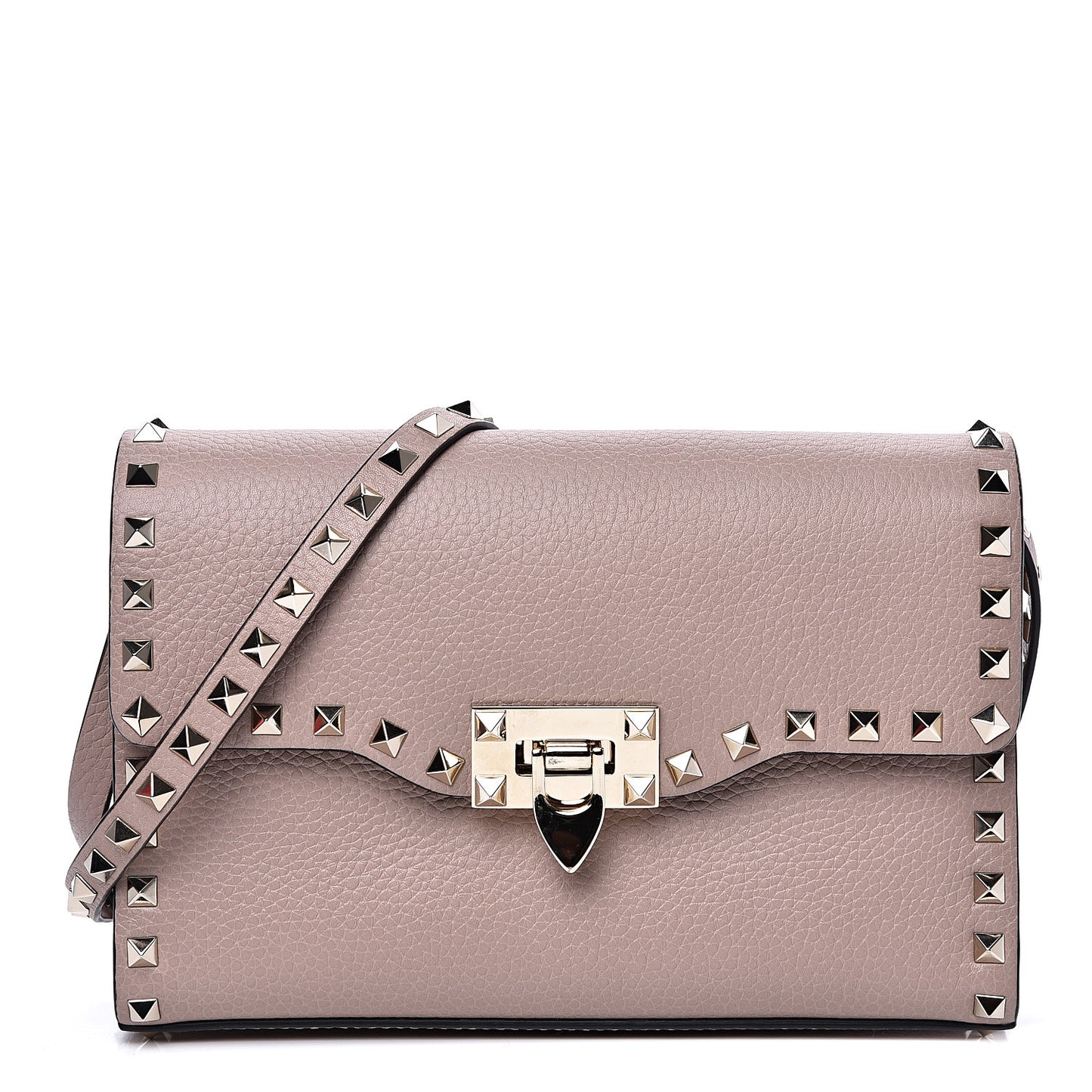 Pebbled Calfskin Medium Rockstud Flip Lock Crossbody Bag Poudre