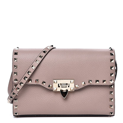Valentino Garavani Pebbled Calfskin Medium Rockstud Flip Lock Crossbody Bag Poudre 1 of 8