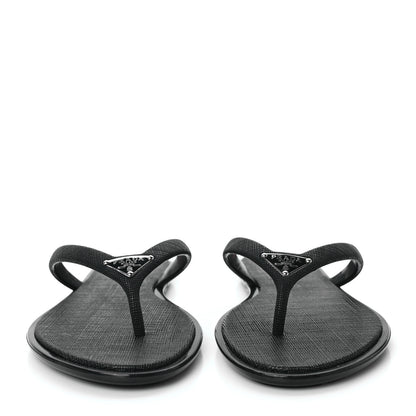 Prada Saffiano Metal Triangle Thong Sandals 35 Black 2 of 7