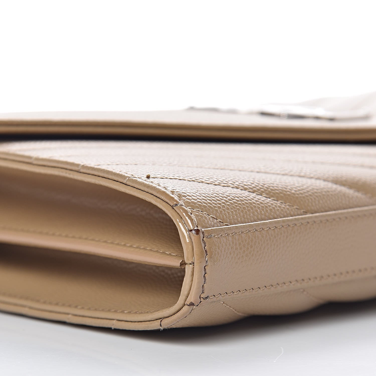 Saint Laurent Grain De Poudre Matelasse Chevron Monogram Chain Wallet Deep Beige 9 of 15