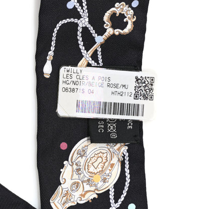 Hermes Silk Les Cles A Pois Twilly Black Beige Rose Multicolor 3 of 4