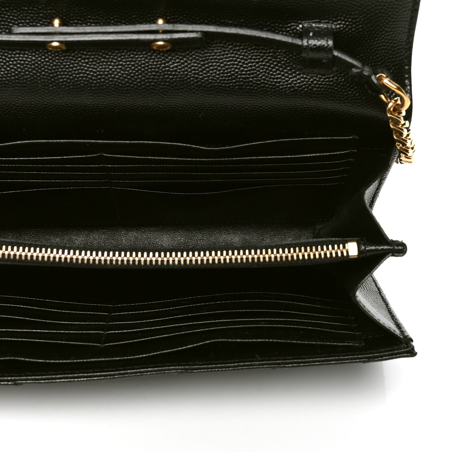 Saint Laurent Grain De Poudre Matelasse Chevron Monogram Chain Wallet Black 4 of 6
