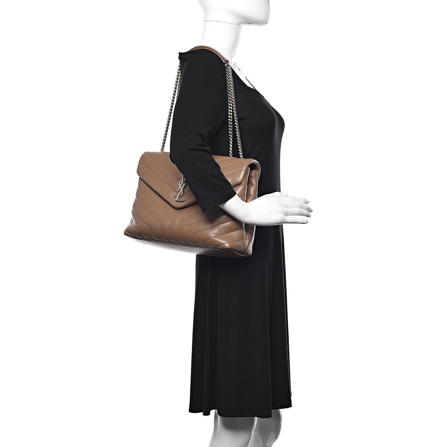 Saint Laurent Calfskin Y Quilted Medium Loulou Monogram Chain Satchel Light Brown 2 of 11
