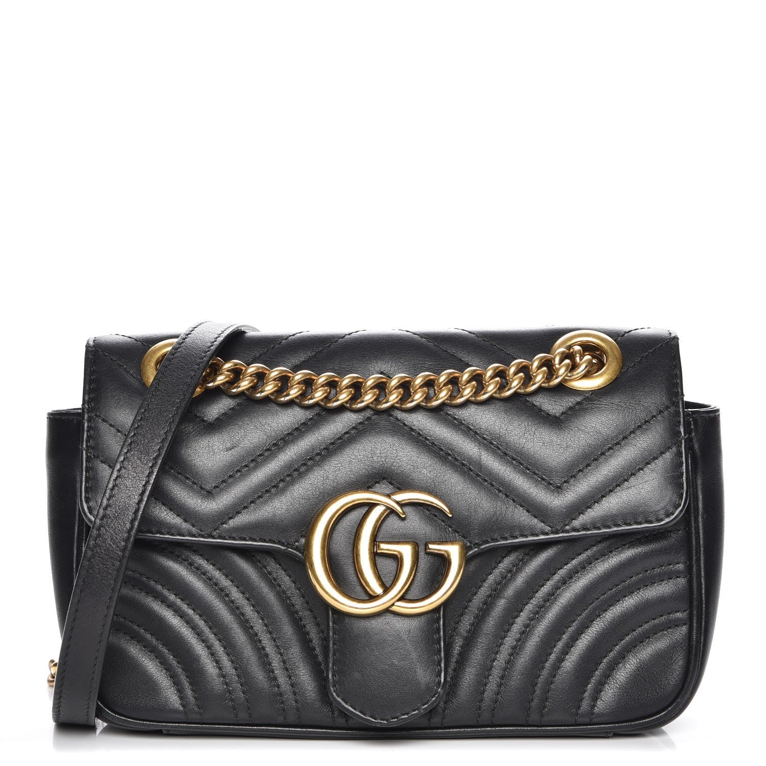 Gucci Calfskin Matelasse Mini GG Marmont Shoulder Bag Black 1 of 9