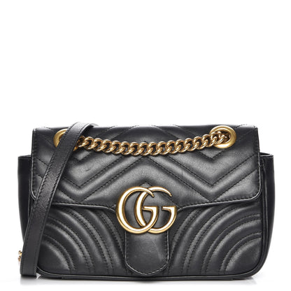 Gucci Calfskin Matelasse Mini GG Marmont Shoulder Bag Black 1 of 9