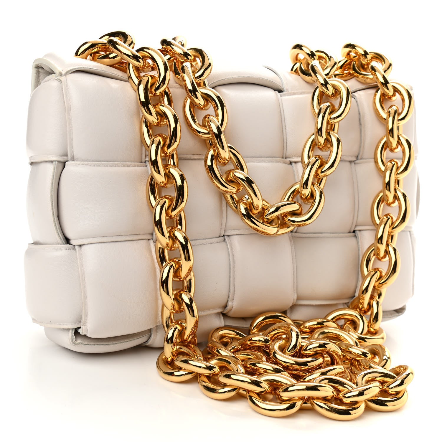 Bottega Veneta Lambskin Maxi Intreccio Padded Chain Cassette Crossbody Bag White 3 of 12
