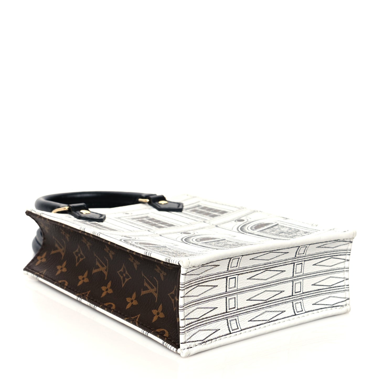 X FORNASETTI Calfskin Architettura Petit Sac Plat Black White