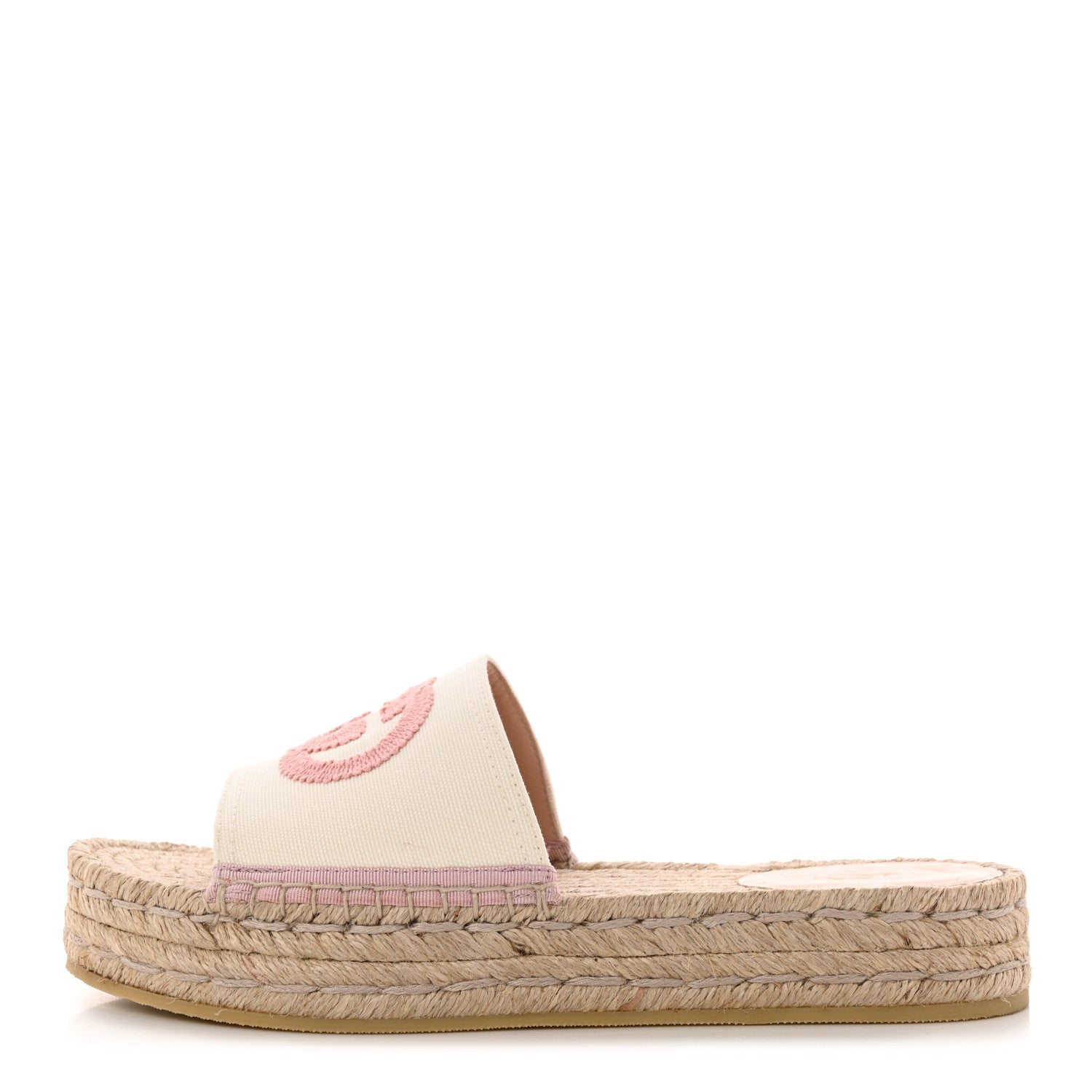 Gucci Canvas Interlocking G Espadrille Slide Sandals 37 Mystic White Shell 1 of 12